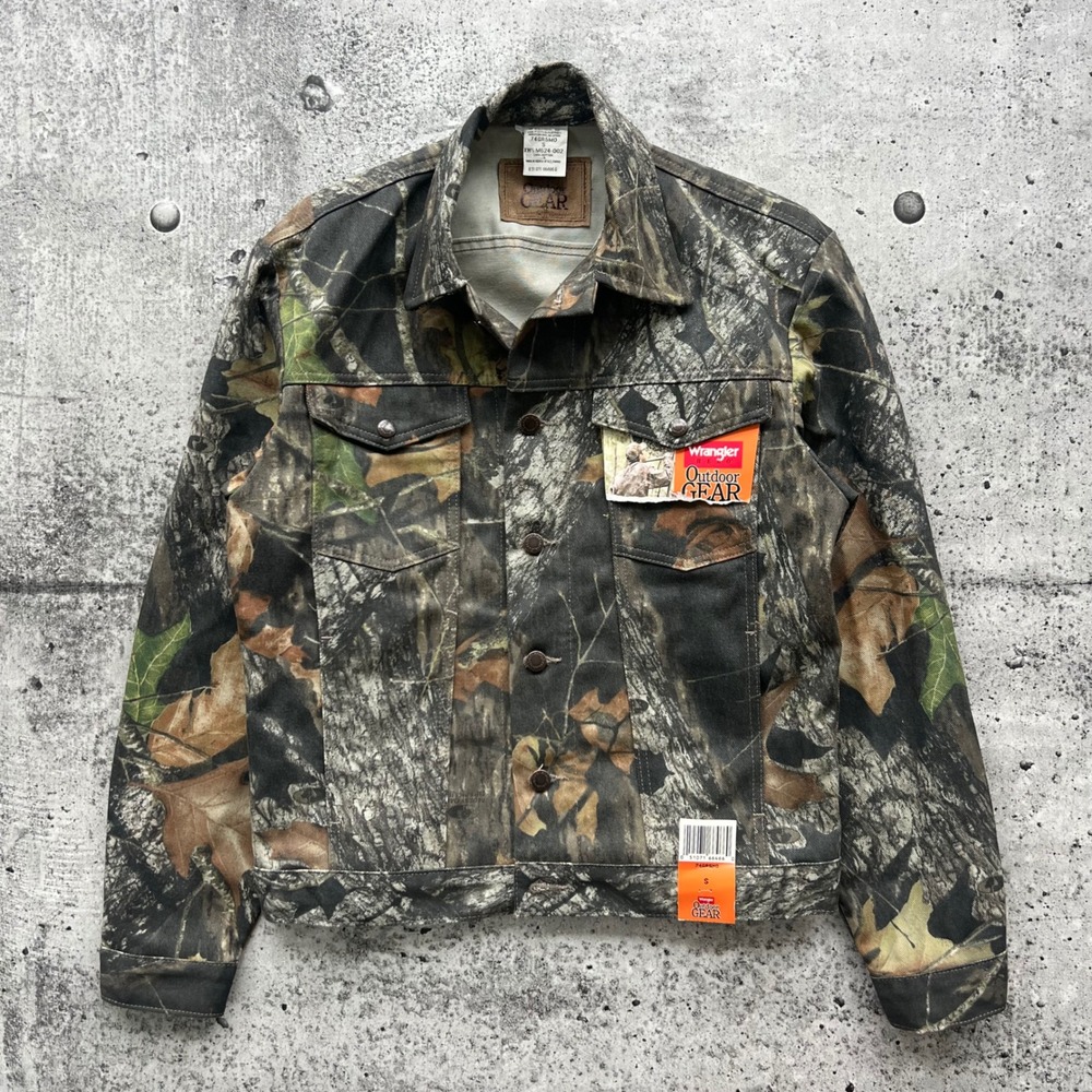 Vintage Wrangler Jacket Mens Small Camo Mossy Oak Timber Trucker Outdoor Gear